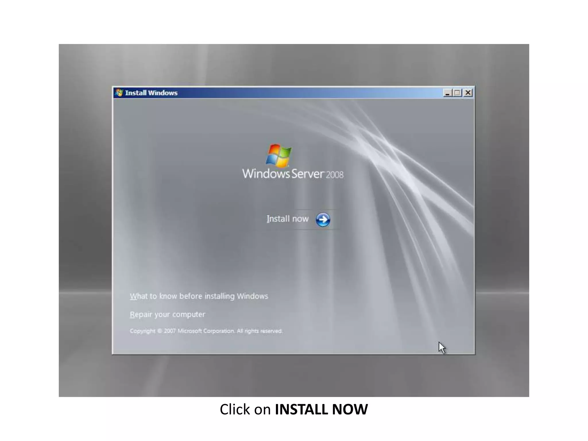 Click on INSTALL NOW