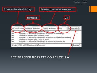 PER TRASFERIRE IN FTP CON FILEZILLA
ftp.nomesito.altervista.org
nomesito
Password accesso altervista
21
Rete REM - L. Medori
 