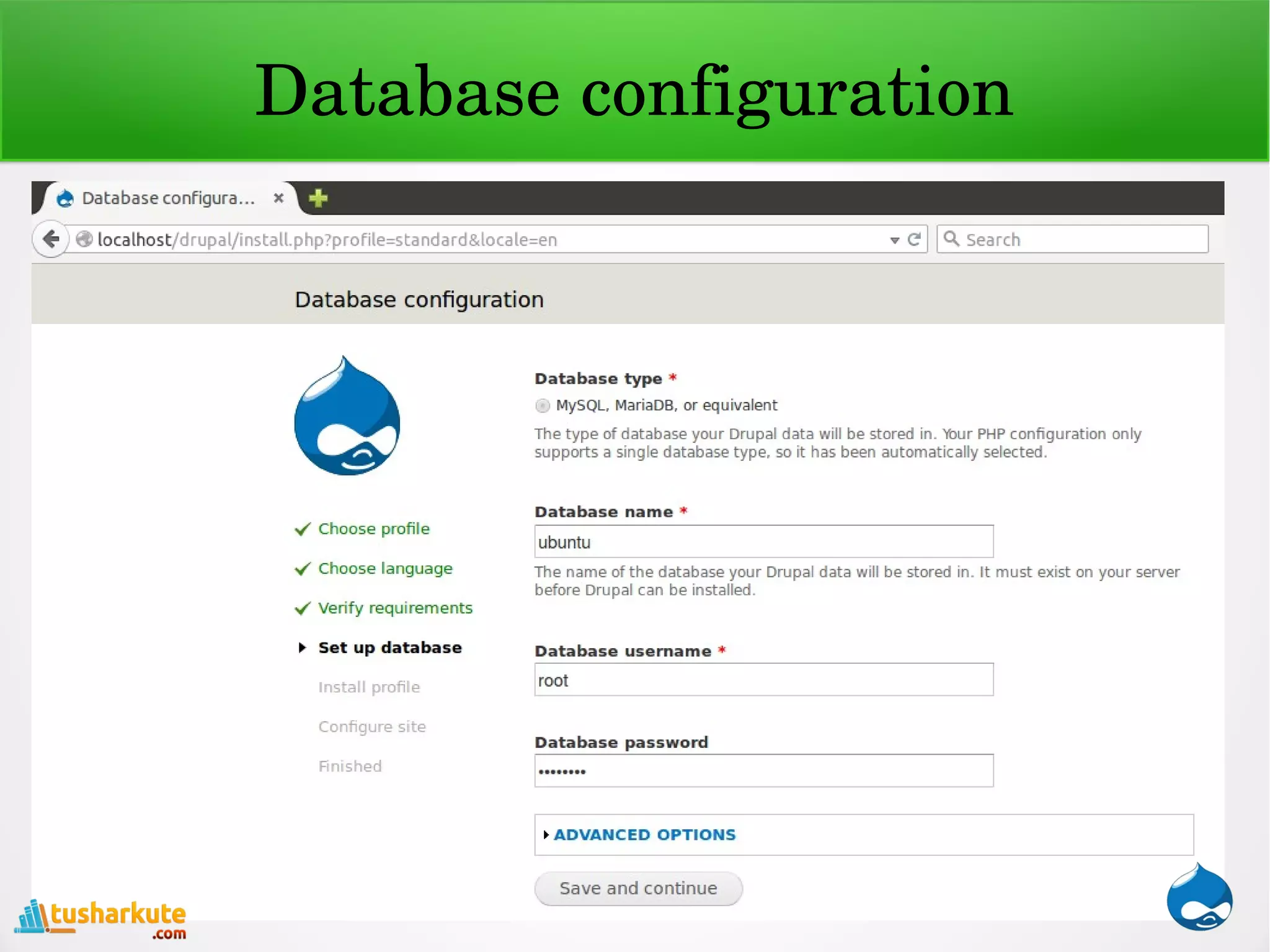Database configuration
 