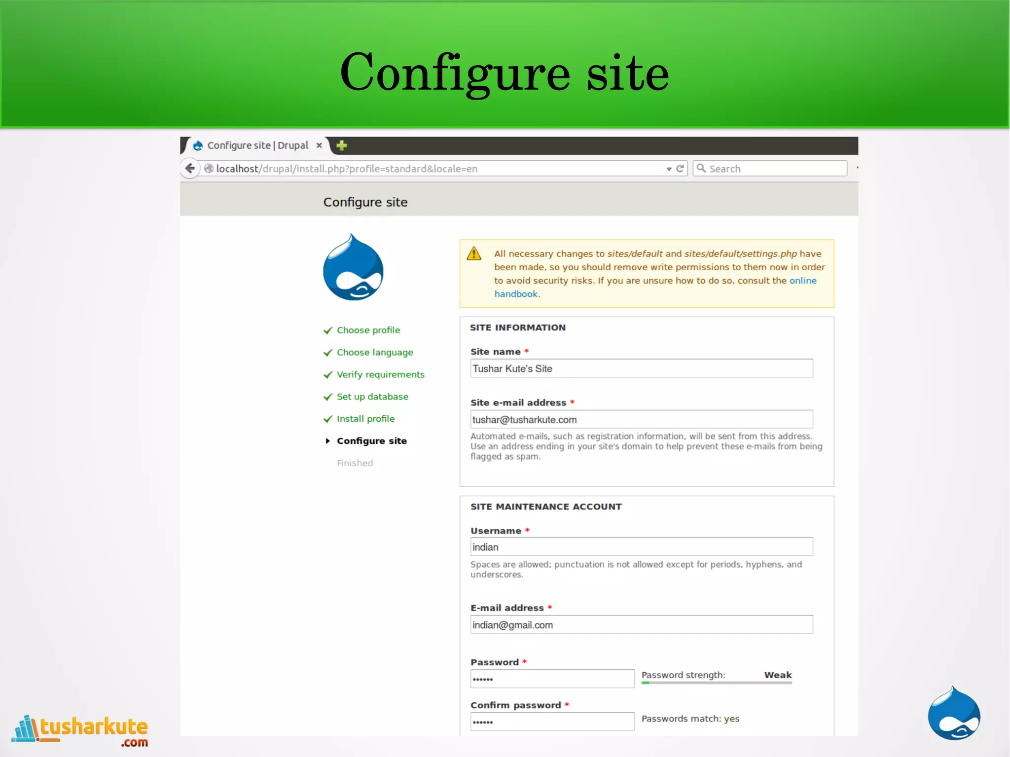 Configure site
 