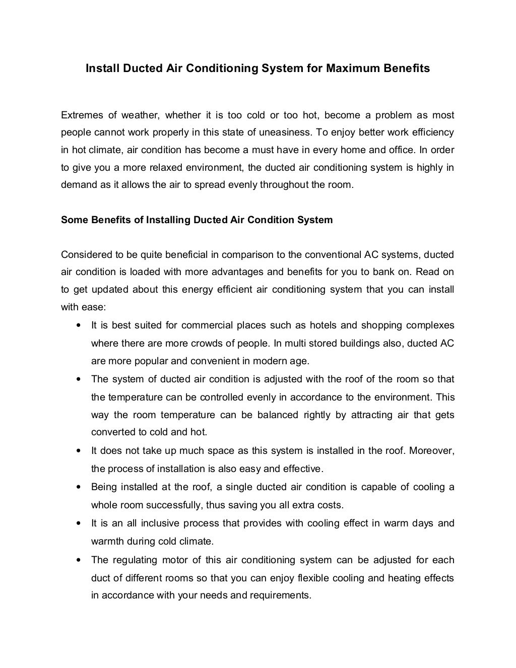 Install Ducted Air Conditioning System for Maximum Benefits