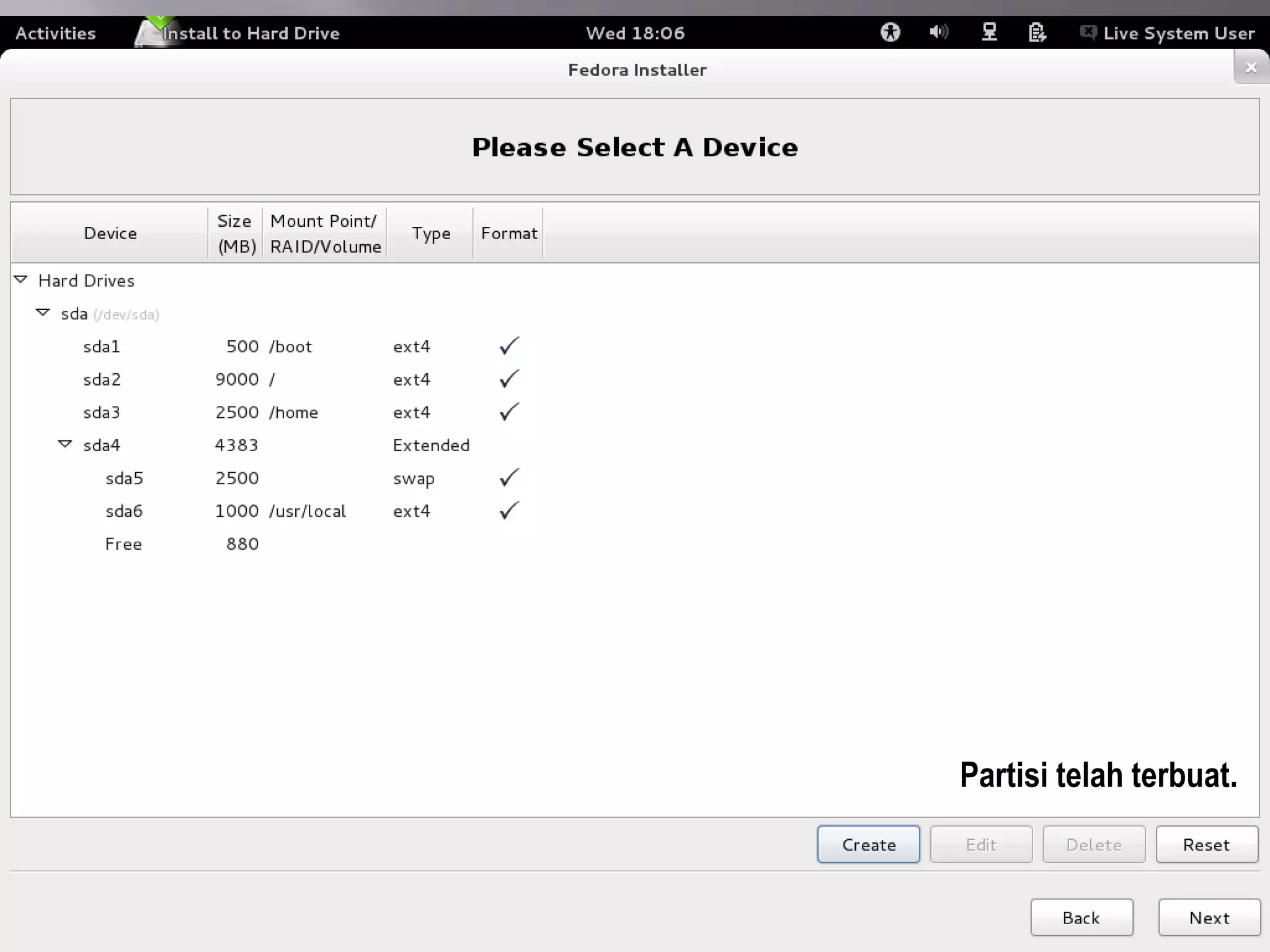 Partisi telah terbuat.
 