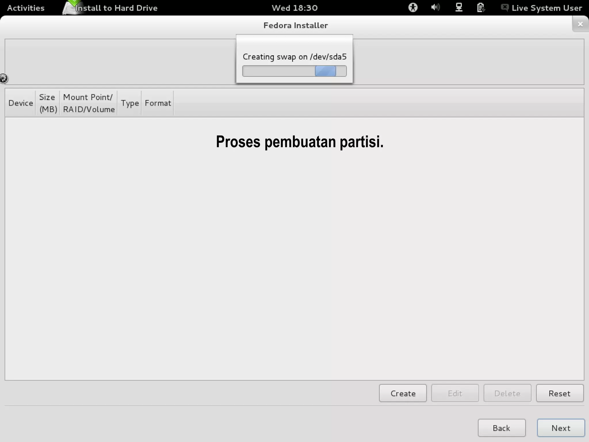 Proses pembuatan partisi.
 