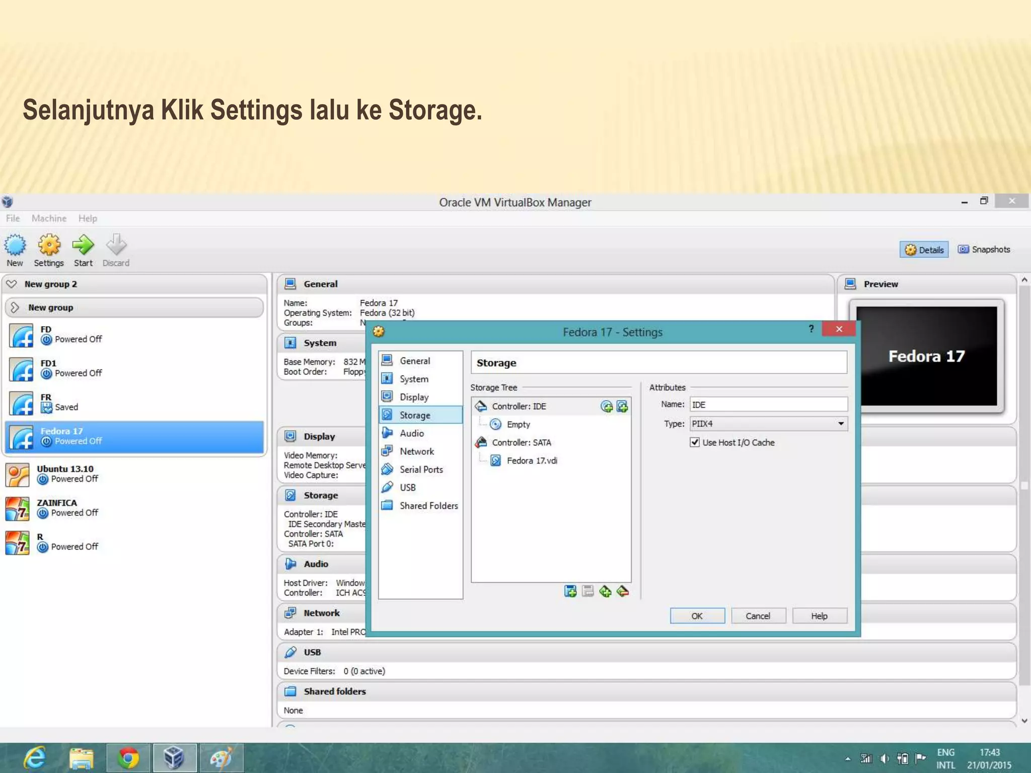 Selanjutnya Klik Settings lalu ke Storage.
 