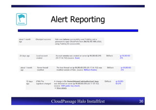 Alert Reporting




CloudPassage Halo Installfest   36
 