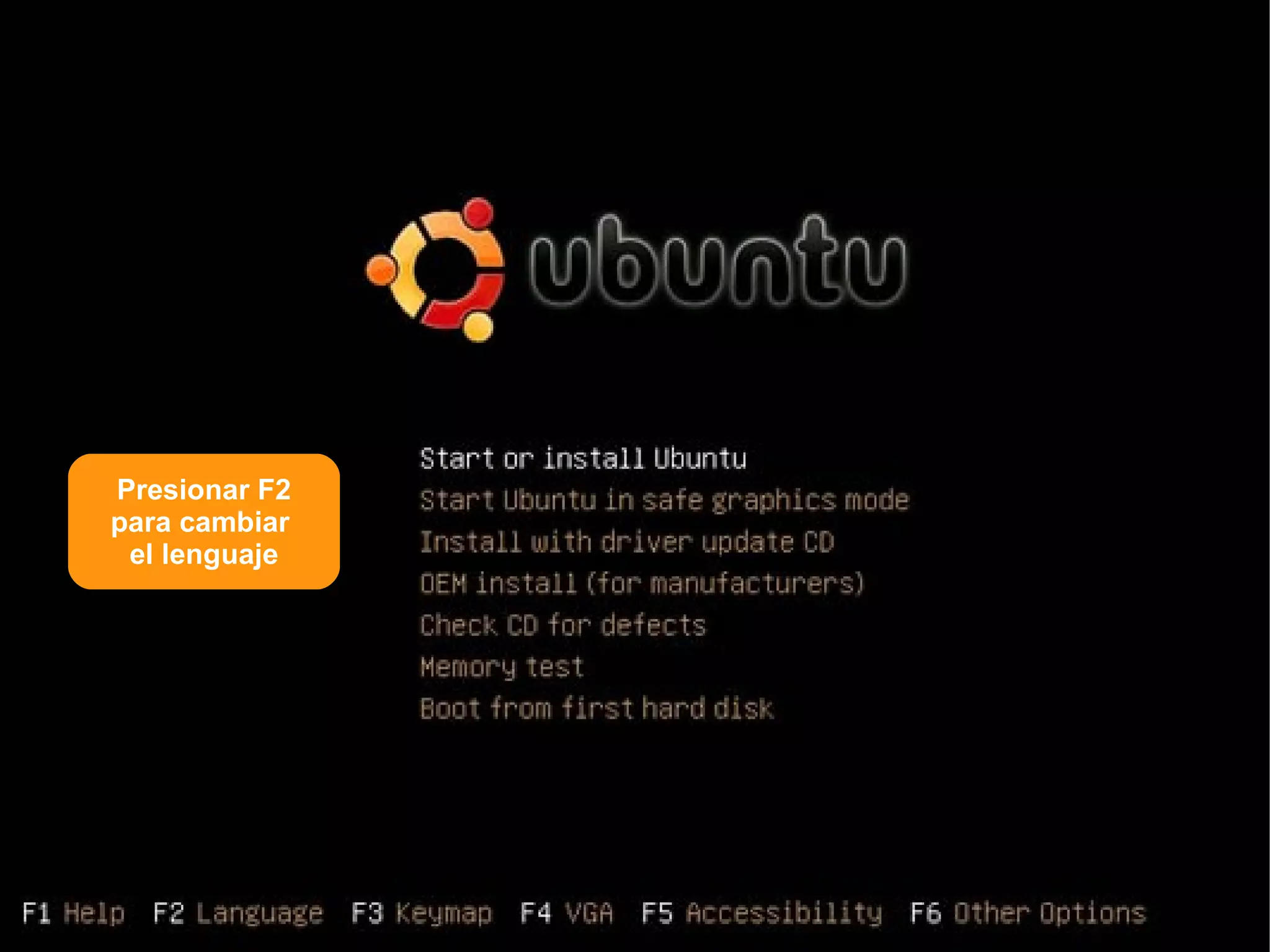 Presionar F2 para cambiar el lenguaje