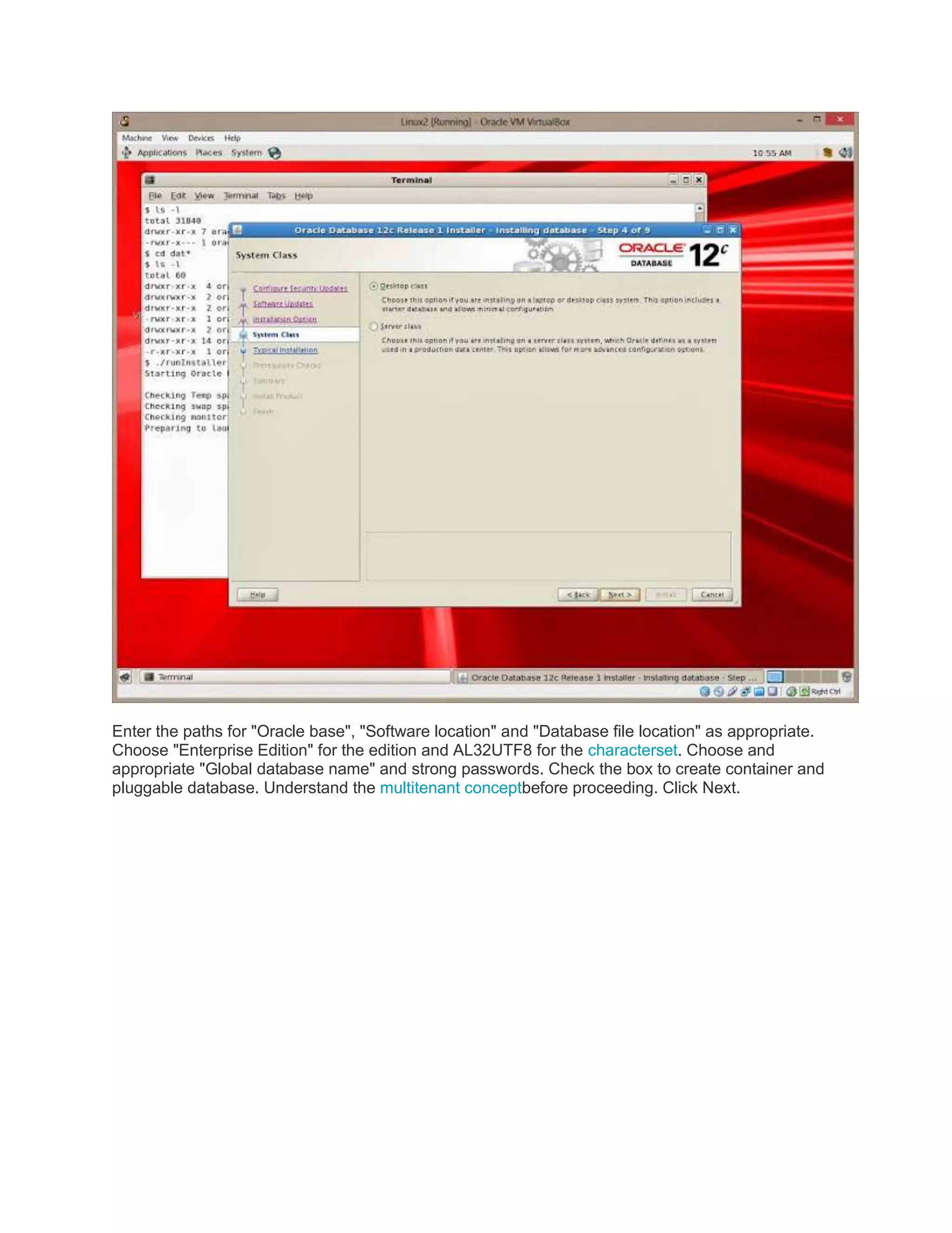 Installing 12c R1 database on oracle linux