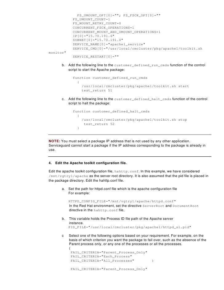 Installing And Configuring Apache Toolkit For Serviceguard