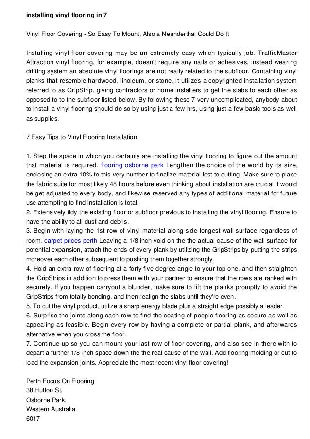 Installing Vinyl Flooring In 7 Easy Actions