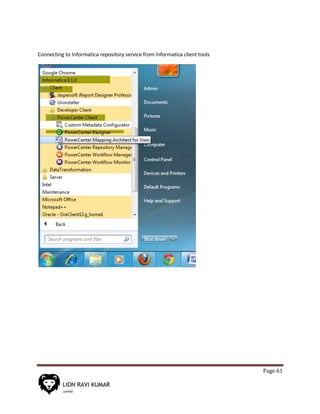 Page 61
Connecting to Informatica repository service from Informatica client tools
 