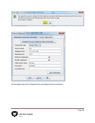 Page 98
For Encryption Key click on Populate from preconfigured client connection
 