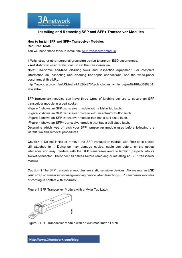 Installing and removing sfp and sfp+ transceiver modules