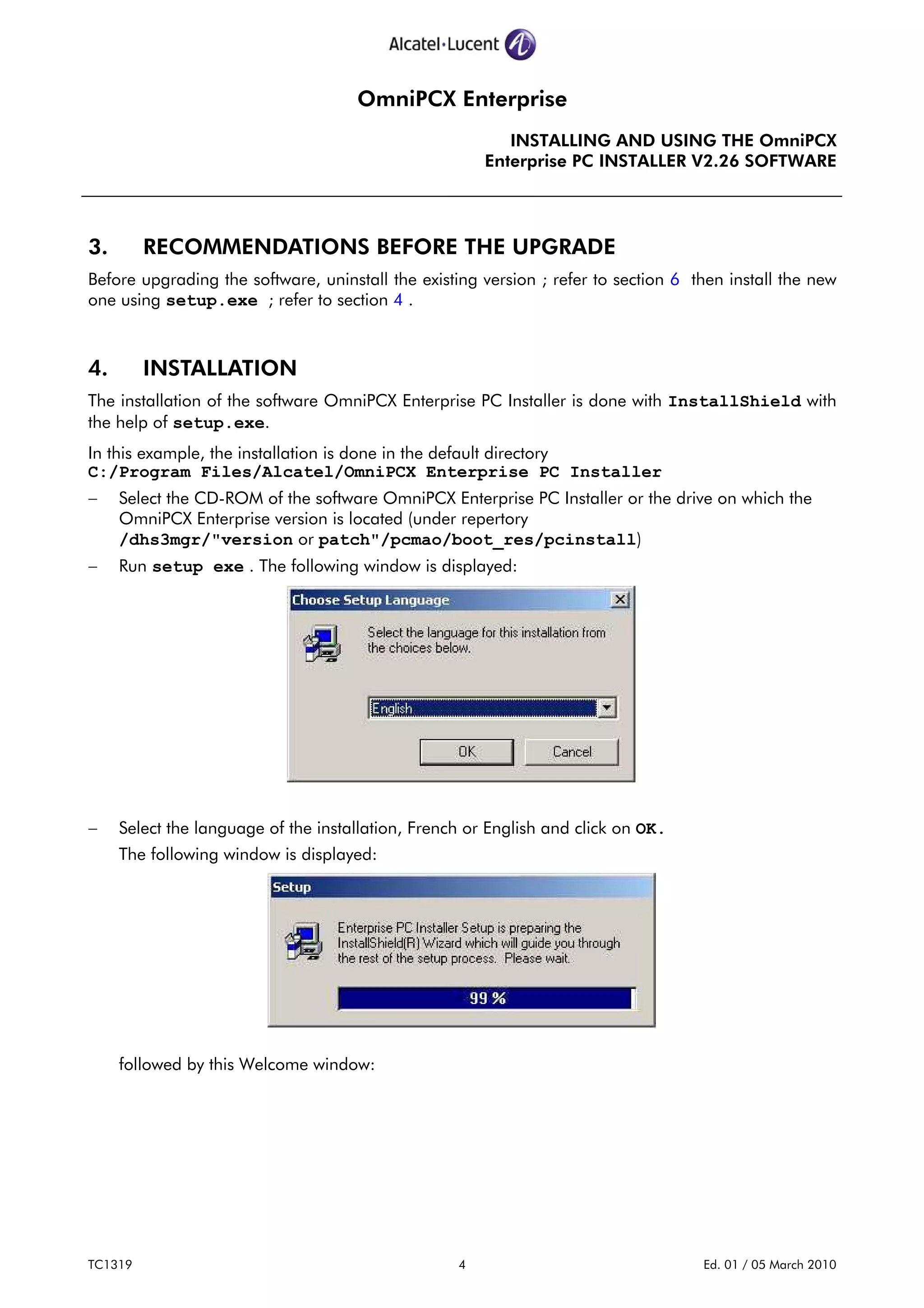 Installing and using the omni pcx enterprise pc installer v2.26 ...