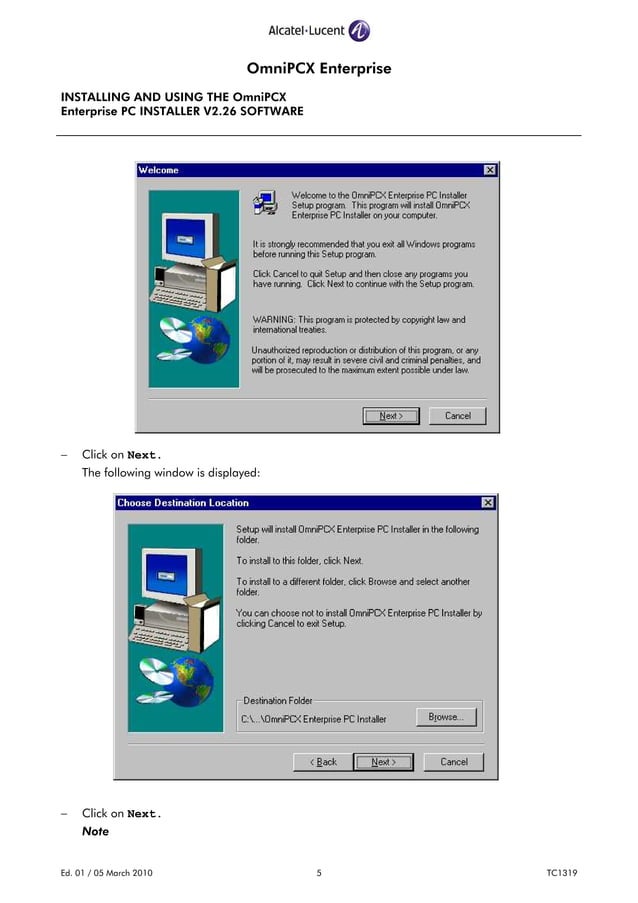 Installing and using the omni pcx enterprise pc installer v2.26 ...