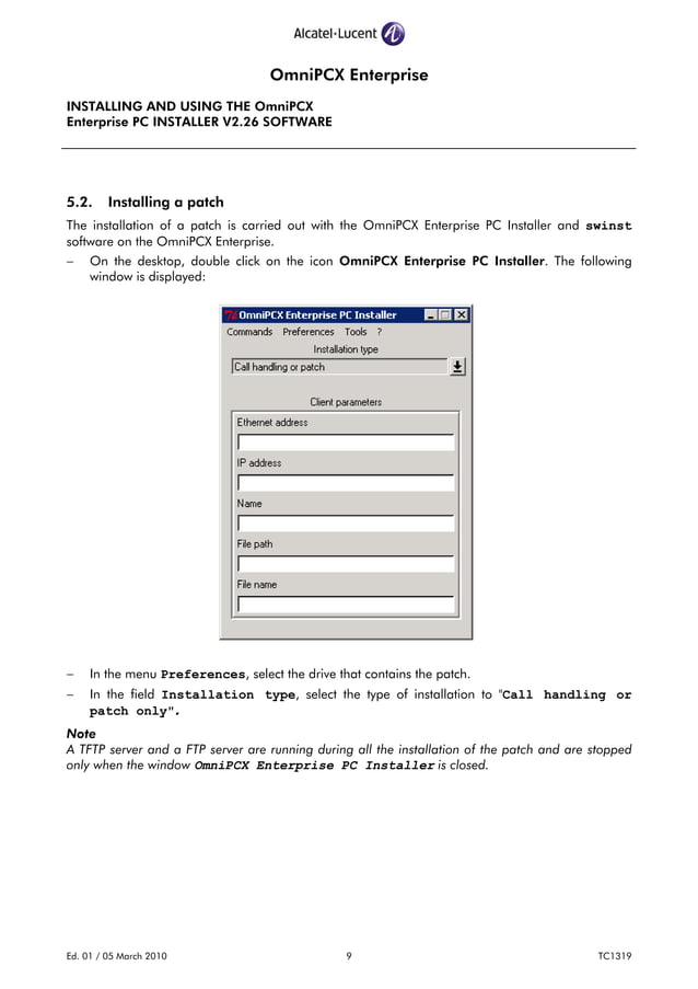 Installing and using the omni pcx enterprise pc installer v2.26 ...