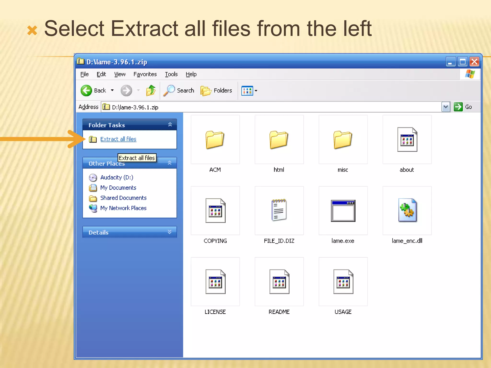 Select Extract all files from the left