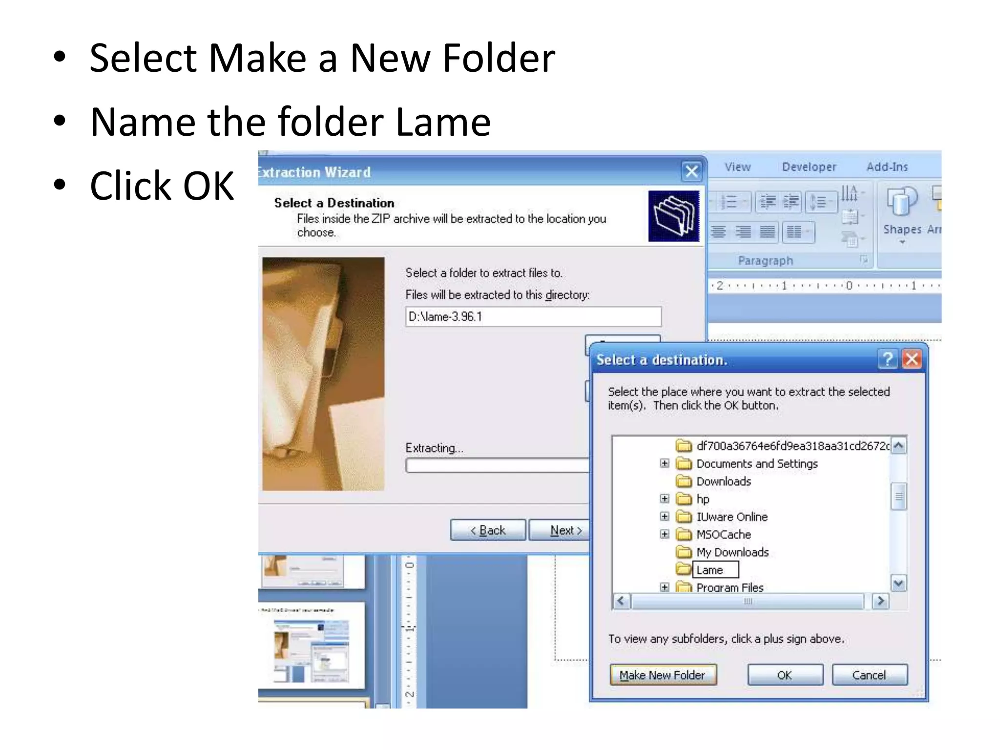 Select Make a New FolderName the folder LameClick OK
