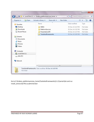 PREPARED BY RAVI KUMAR LANKE Page 87
Go to C:Endeca_platformservices_homeToolsAndFrameworks3.1.2serverbin and run
install_service.bat file as administrator
 