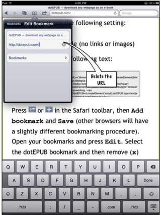 Installing ePub bookmarklet on the iPad