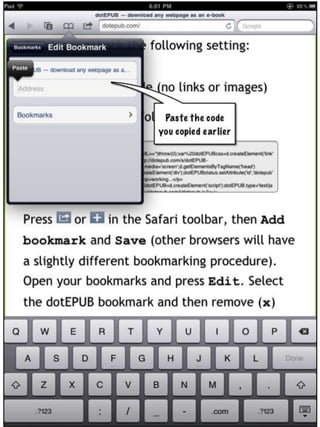 Installing ePub bookmarklet on the iPad