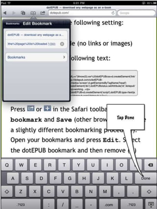 Installing ePub bookmarklet on the iPad