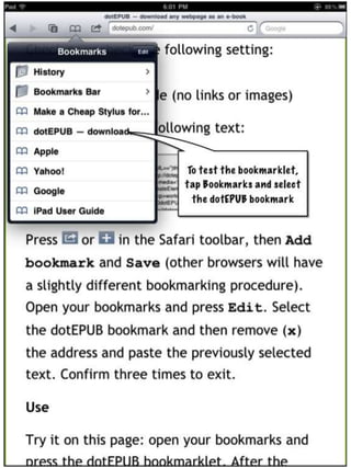 Installing ePub bookmarklet on the iPad