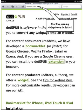 Installing ePub bookmarklet on the iPad