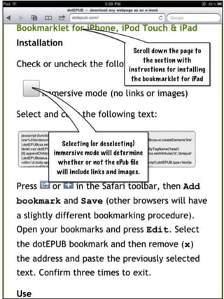Installing ePub bookmarklet on the iPad