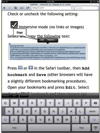 Installing ePub bookmarklet on the iPad