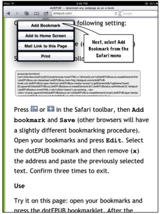 Installing ePub bookmarklet on the iPad