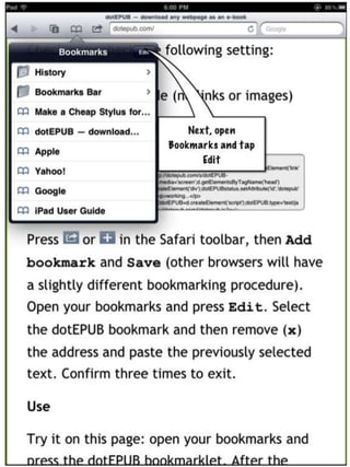 Installing ePub bookmarklet on the iPad