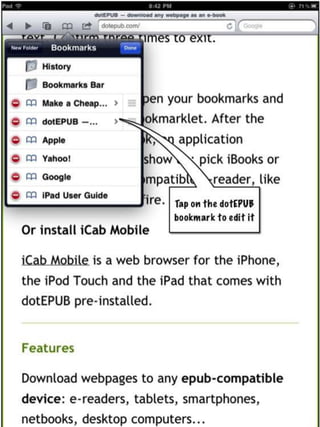 Installing ePub bookmarklet on the iPad