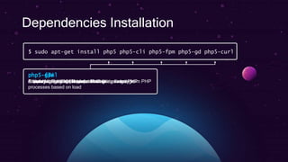 Dependencies Installation
• A web server
• PHP 5.5.9 or higher
o gd
o curl
 