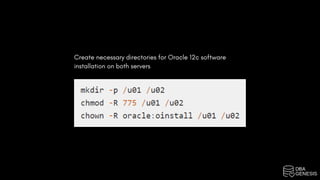 Create necessary directories for Oracle 12c software
installation on both servers
 