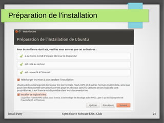 Install Party Open Source Software ENSI Club 24
Préparation de l'installation
 