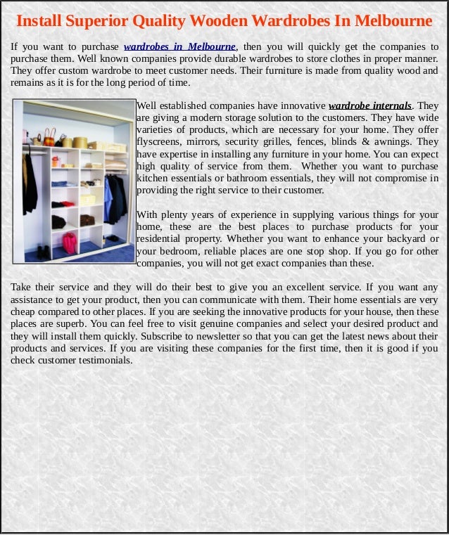 Install Superior Quality Wooden Wardrobes In Melbourne