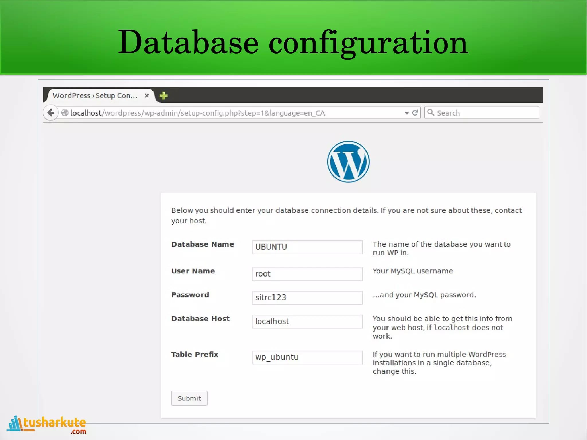 Database configuration
 