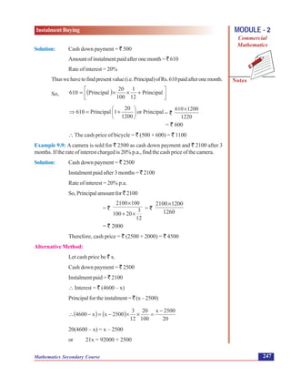 Instalment buying /COMMERCIAL MATHEMATICS | PDF