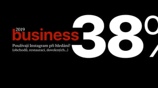 businessPoužívají Instagram při hledání?
 
(obchodů, restaurací, dovolených…)
38%2019
 
