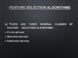 Instance based learning and feature selection | PPT
