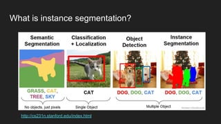 What is instance segmentation?
http://cs231n.stanford.edu/index.html
 