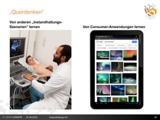 „Querdenken“
Von anderen „Instandhaltungs-
Szenarien“ lernen Von Consumer-Anwendungen lernen
07.06.2016 Instandhaltung 4.0 38
 