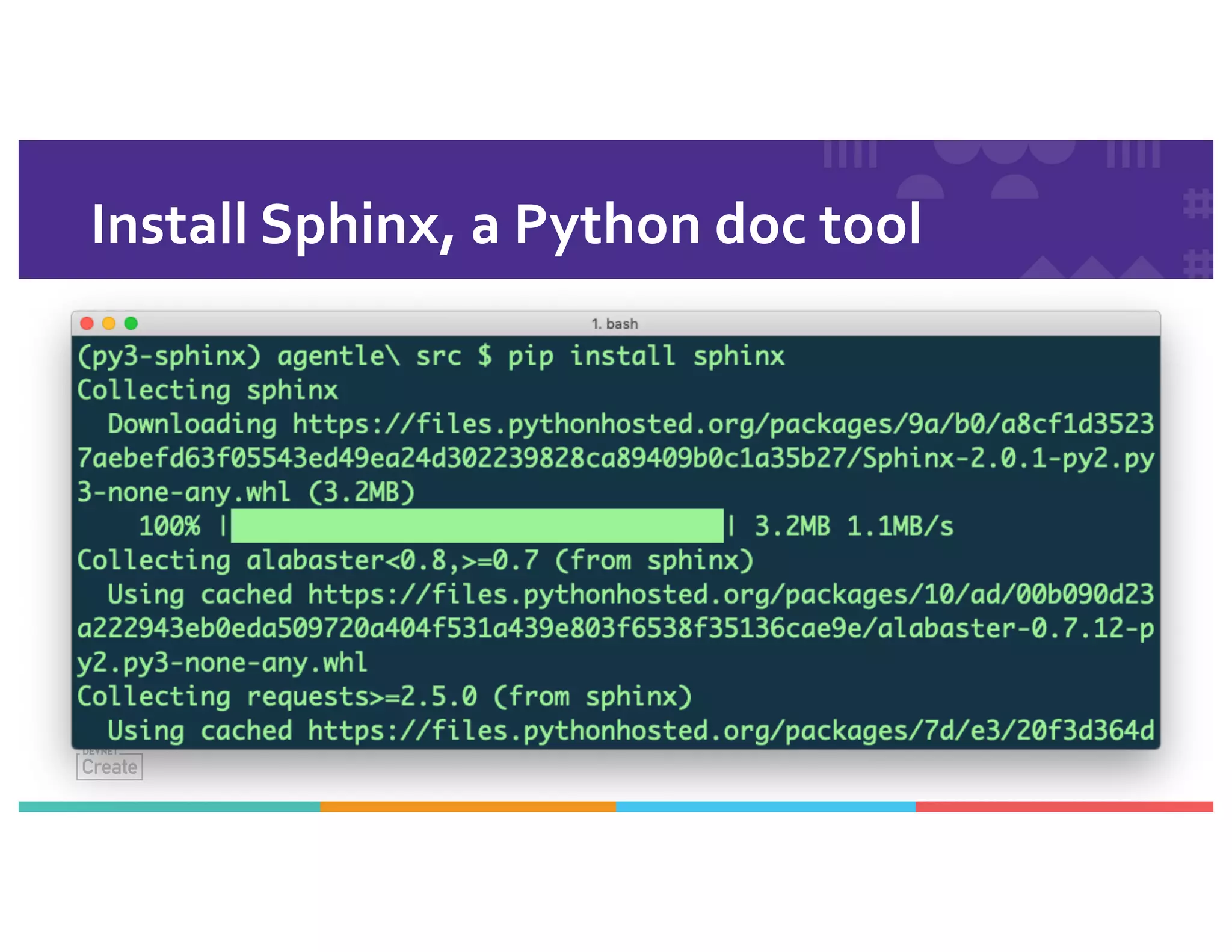 Install Sphinx, a Python doc tool
 