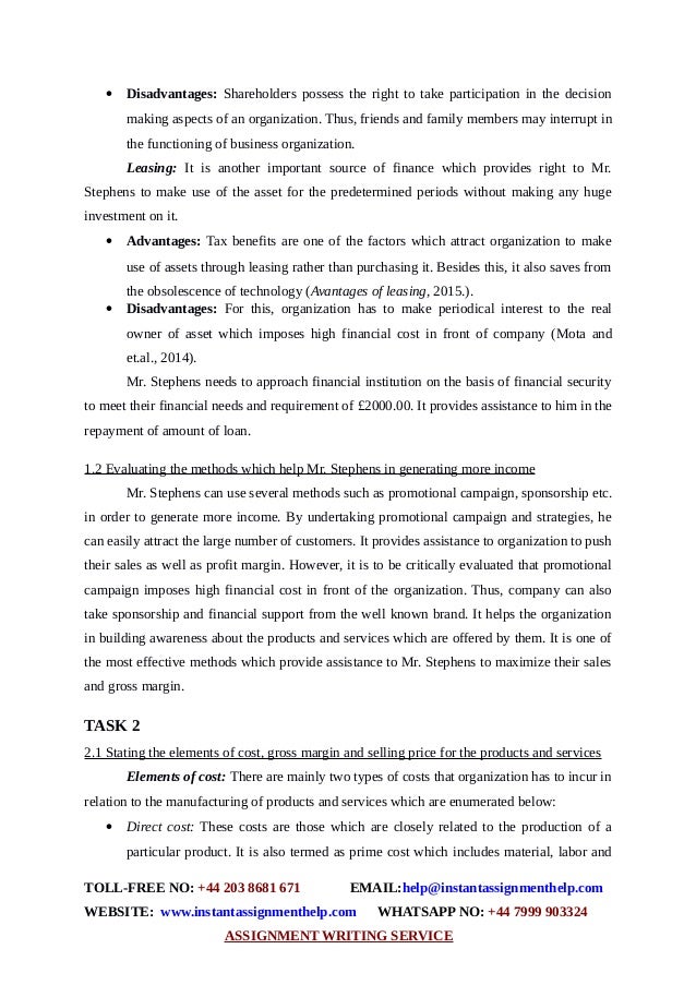 sample on finance in hospitality