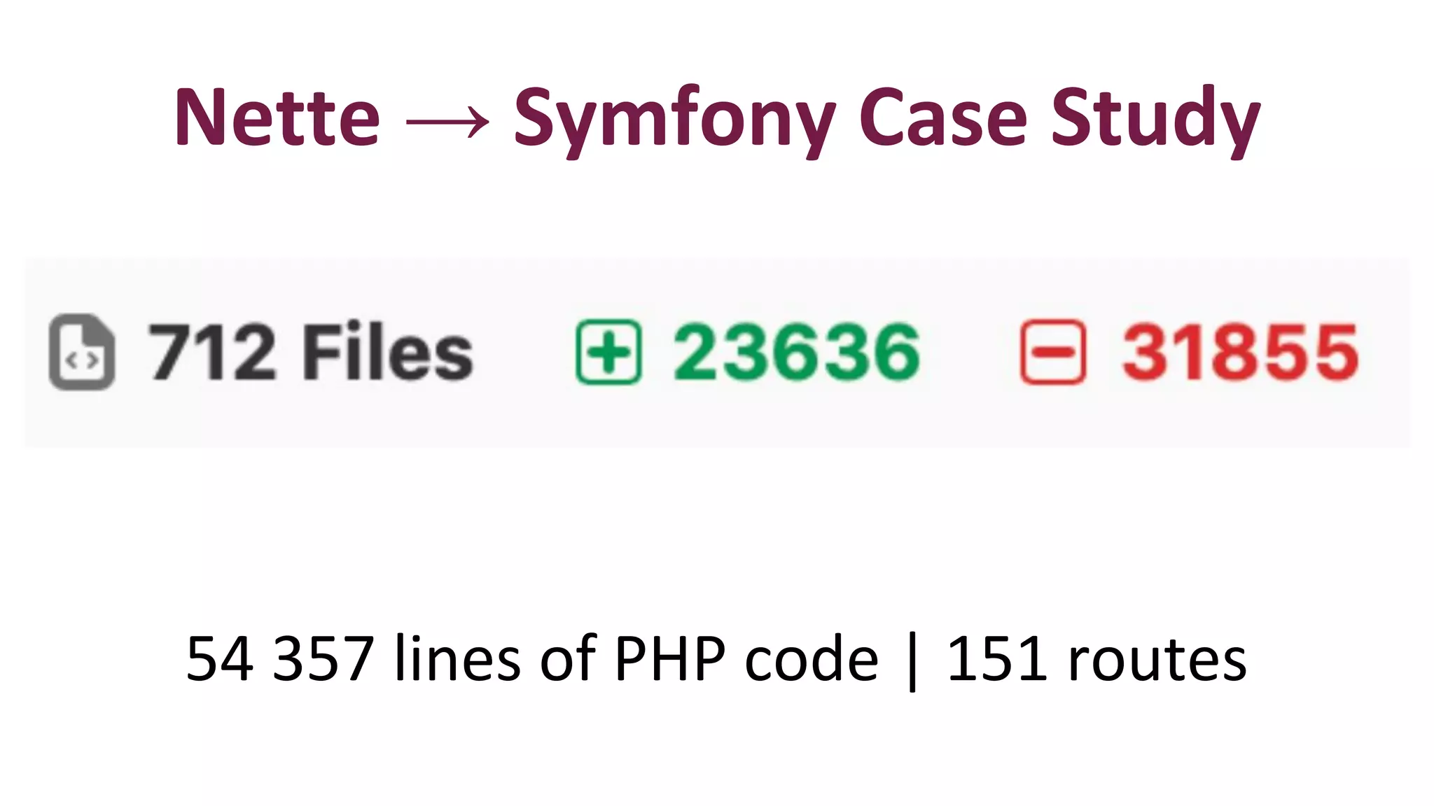 Nette → Symfony Case Study
54 357 lines of PHP code | 151 routes