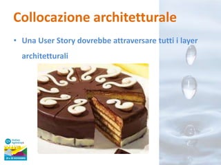 Collocazione architetturale
• Una User Story dovrebbe attraversare tutti i layer
architetturali

 