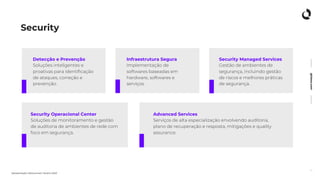 qintess.com
Apresentação institucional | Janeiro 2020
Security
Infraestrutura Segura
Implementação de
softwares baseadas em
hardware, softwares e
serviços.
Detecção e Prevenção
Soluções inteligentes e
proativas para identificação
de ataques, correção e
prevenção.
Security Managed Services
Gestão de ambientes de
segurança, incluindo gestão
de riscos e melhores práticas
de segurança.
Security Operacional Center
Soluções de monitoramento e gestão
de auditoria de ambientes de rede com
foco em segurança.
Advanced Services
Serviços de alta especialização envolvendo auditoria,
plano de recuperação e resposta, mitigações e quality
assurance.
41
 