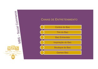 ommerce
ocial C CANAIS DE ENTRETENIMENTO
Contos do Baú
Tire do Baú
MBS – S
Baú Entrevista
Inspiração do Baú
Boutique do Baú
Games Baú
SUPPLIER CHAIN NETWORK