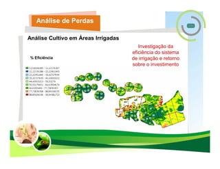 Análise de Perdas

Análise Cultivo em Áreas Irrigadas
                                        Investigação da
                                     eficiência do sistema
% Eficiência                         de irrigação e retorno
                                     sobre o investimento
 