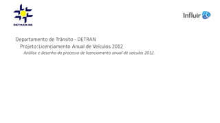 Departamento	de	Trânsito	- DETRAN
Projeto:	Licenciamento	Anual	de	Veículos	2012
Análise	e	desenho	do	processo	de	licenciamento	anual	de	veículos	2012.
 